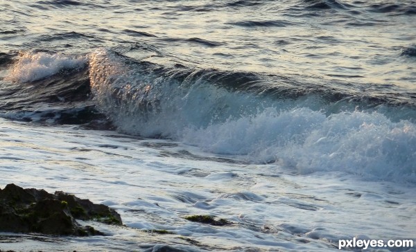 Waves at the sunset