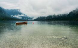 Rain and mist over Idrija lake