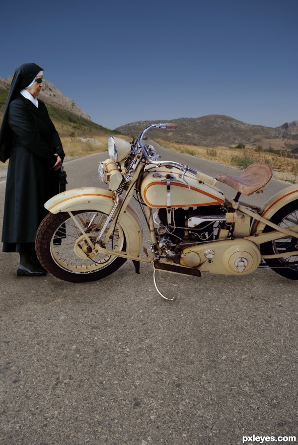 Creation of Nun with a bike: Final Result