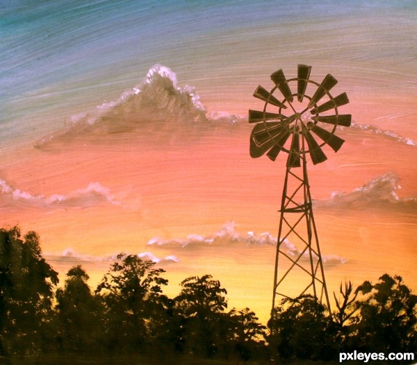 Farm Windmill at Sunrise