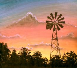 Farm Windmill at Sunrise