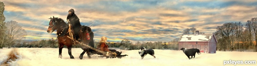 A Winter Ride at Sunset photoshop picture)