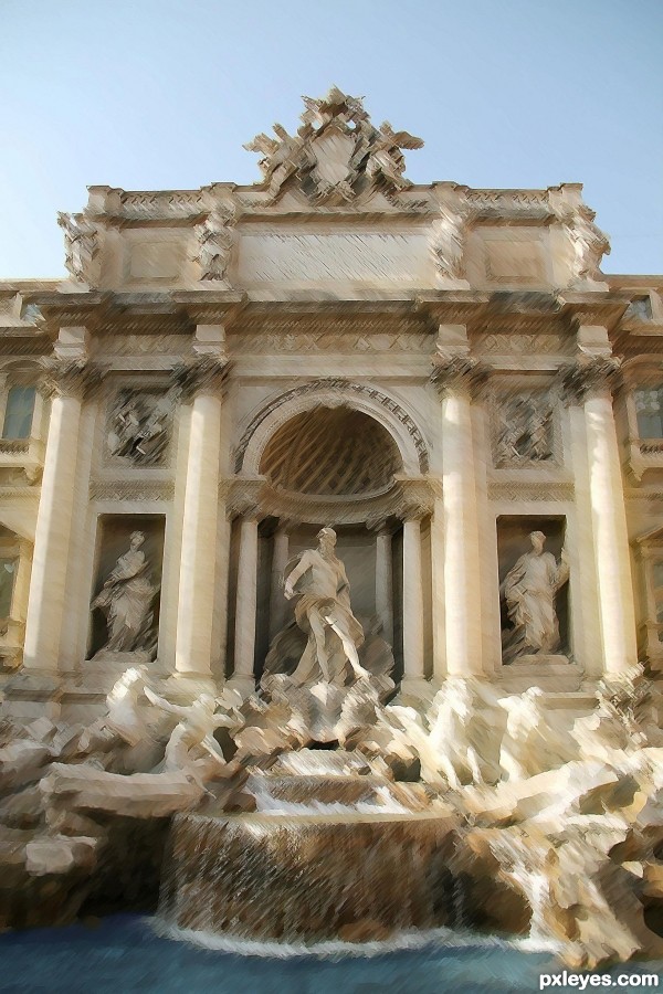 Creation of Trevi fountain painting: Final Result