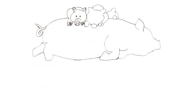 cute piggy drawing. Draw in the the detail on the