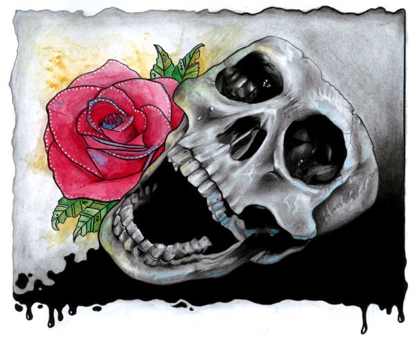 Draw a Skull and Rose with